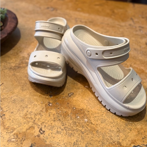 CROCS Cream Double-Strap Platform Sandals - Picture 2 of 5